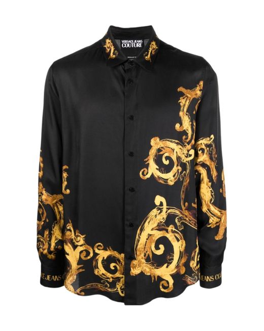 Versace Jeans Black Watercolour Couture-Print Shirt for men