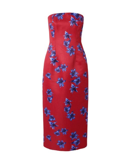 Emilia Wickstead Red Floral-Print Faille Midi Dress