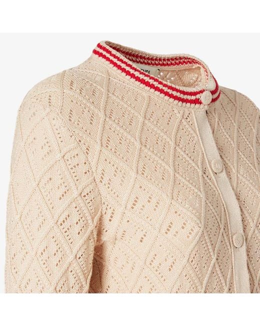 Fendi Natural Argyle Motif Openwork Cardigan