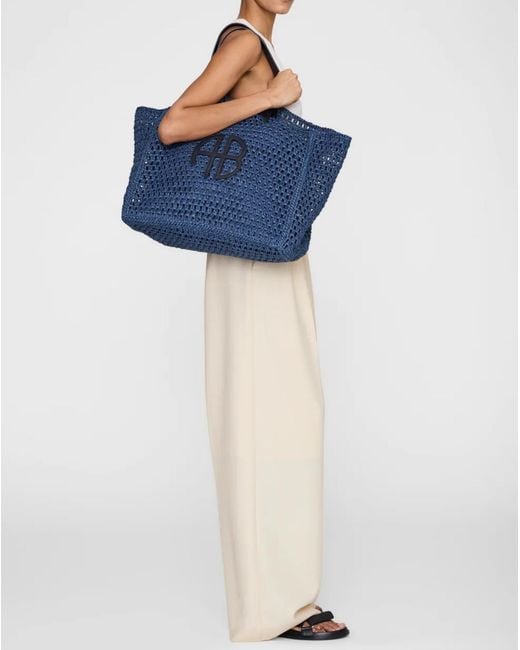 Anine Bing Blue Rio Large Woven Tote Bag