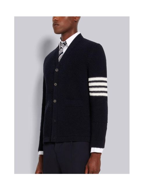 Thom Browne Black Seed Stitch Cotton 4-Bar High-Neck Cardigan for men
