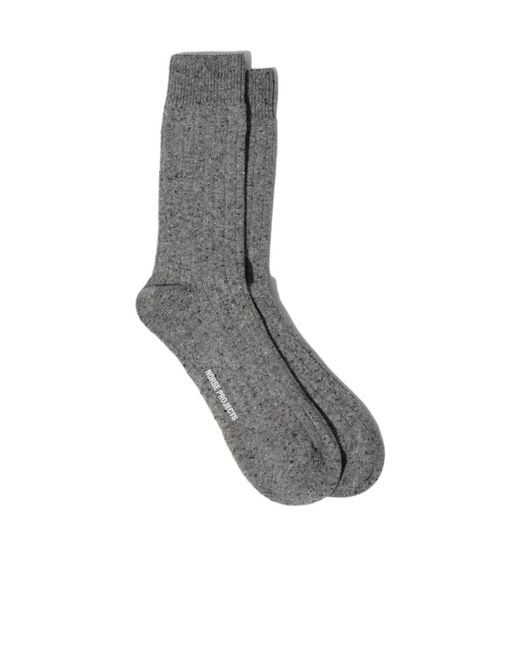 Norse Projects Gray Wool Blend Ribbed Socks for men