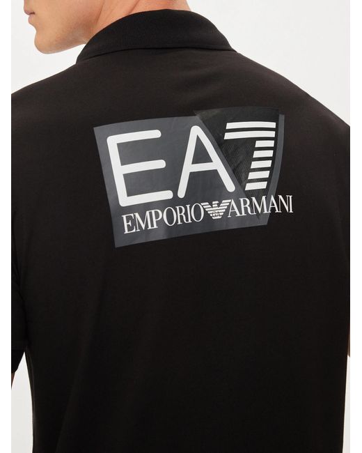 EA7 Black Logo Printed Polo Shirt for men