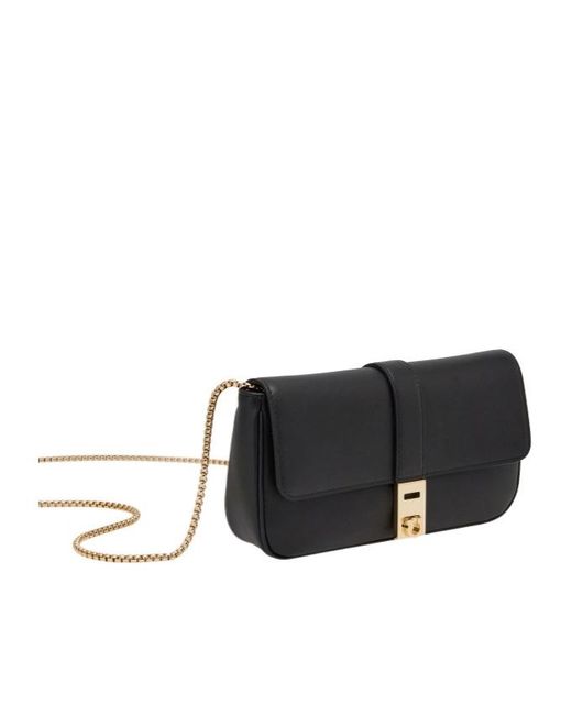 Ferragamo Black Foldover-Top Chain-Linked Shoulder Bag