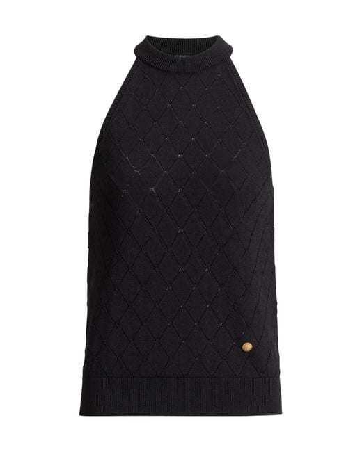 Balmain Black Virgin Wool Quilted Effect Top