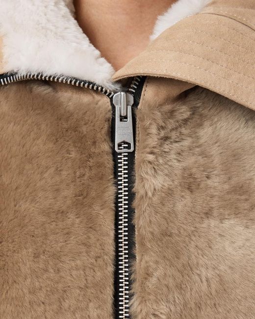 AllSaints Natural Dexter Collared Shearling Jacket