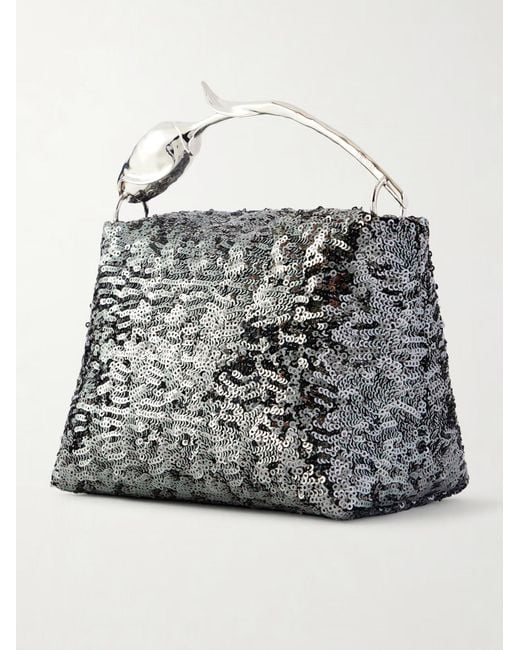 Erdem Gray Bloom Sequin Clutch