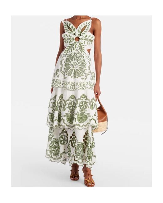 Farm Rio Green Layered Linen Maxi Dress