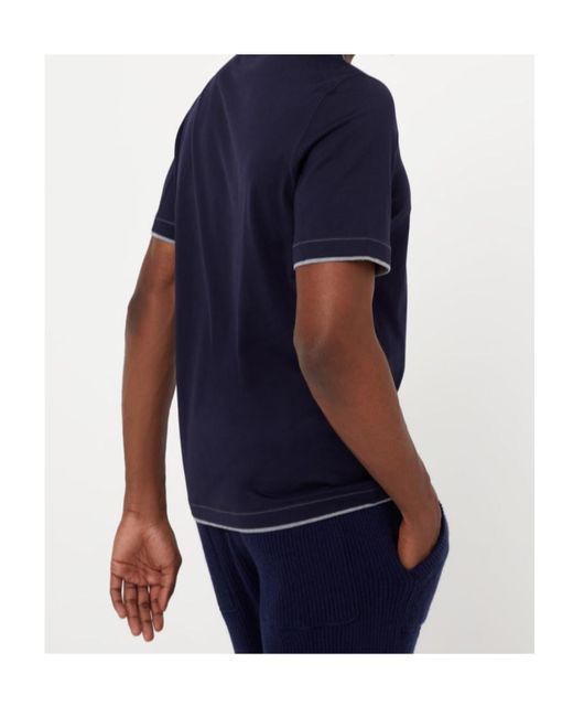 Brunello Cucinelli Blue Logo Embroidered Layered T-Shirt for men