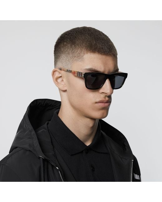 Burberry Multicolor Check Rectangular Sunglasses for men