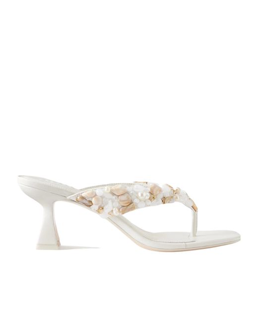 Cult Gaia White Abi Bead-Embellished Leather Thong Sandals