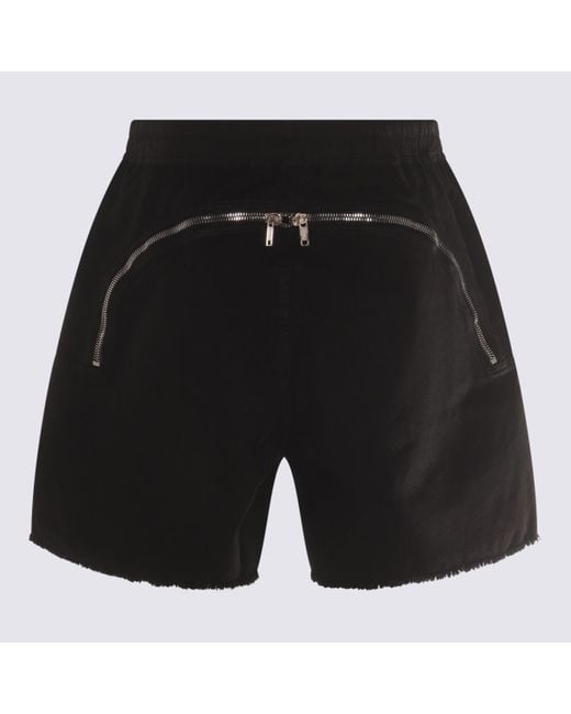Rick Owens Black Frayed-Hem Drawstring Shorts for men