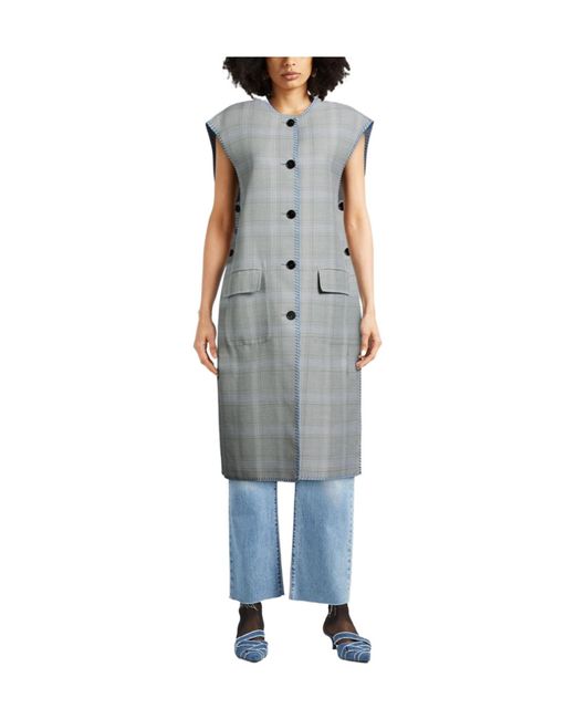 Marni Gray Plaid Sleeveless Coat