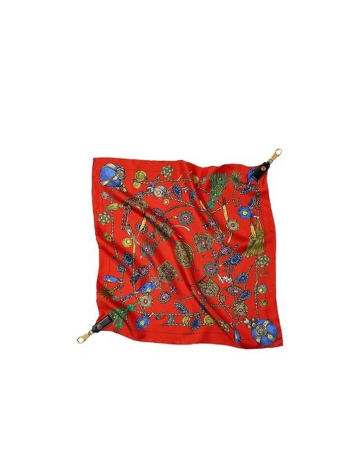 Versace Red Broken Jewels-Print Silk Scarf Charm