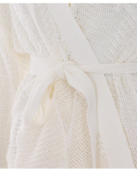 Twinset White Belted Embroidered Knit Cardigan