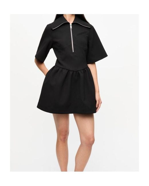 Ganni Black Bonded Crepe Mini Dress