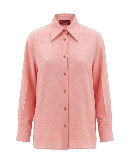 Gucci Pink Gg Silk Jacquard Shirt, Ready-To-Wear