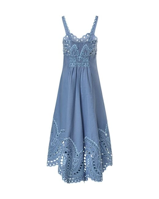 Charo Ruiz Blue Caspian Broderie-Anglaise Asymmetric Dress