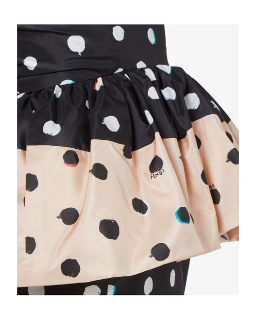 Fendi Black Printed Bustier Taffeta Dress