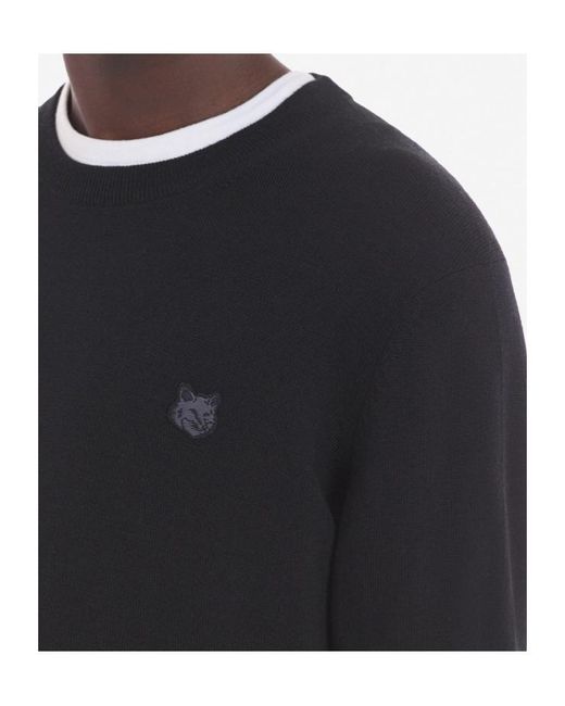 Maison Kitsuné Black Maison Kitsuné Fox Embroidered Knitted Jumper for men