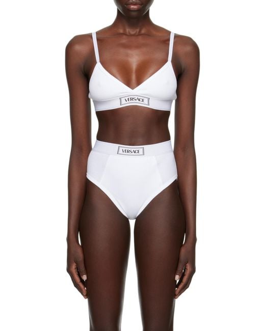 Versace White Logo-Patch V-Neck Bra