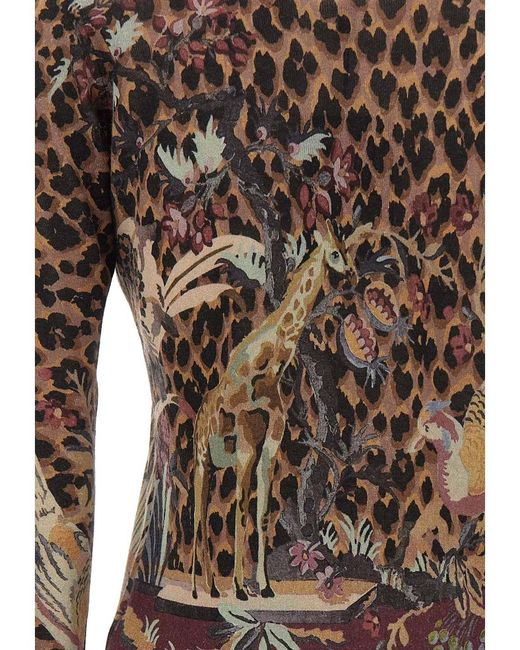 Etro Brown Leopard-Print Floral-Intarsia Cardigan