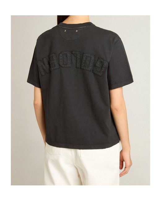 Golden Goose Deluxe Brand Black Logo Detailed Crewneck T-Shirt