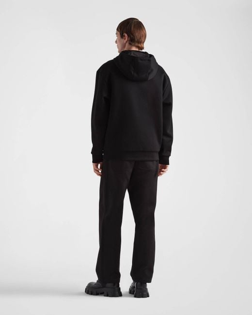 Prada Black Logo-Appliqué Zip-Up Drawstring Hoodie for men