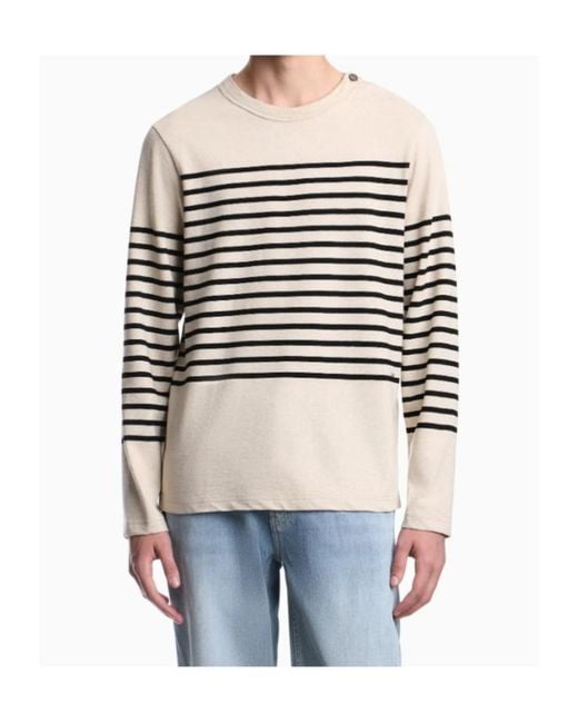 Emporio Armani Natural Apos;S Striped Cotton-Linen Jersey Sweater for men