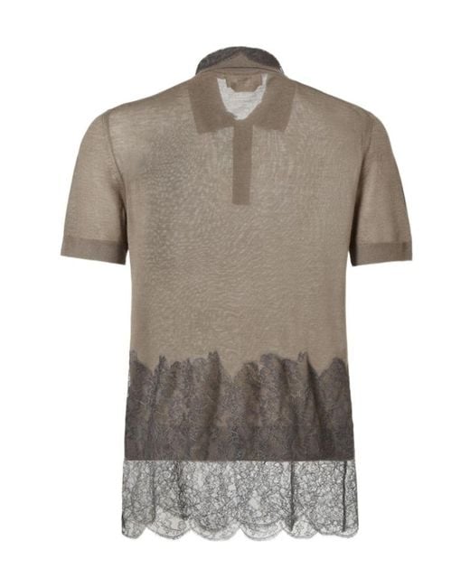 Fendi Gray Lace Detailed Short Sleeved Polo Shirt for men