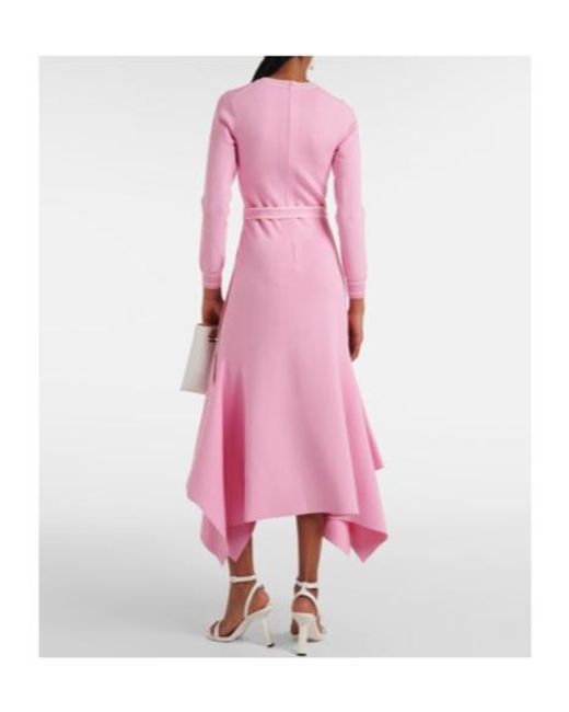Monique Lhuillier Pink Belted Knitted Midi Dress