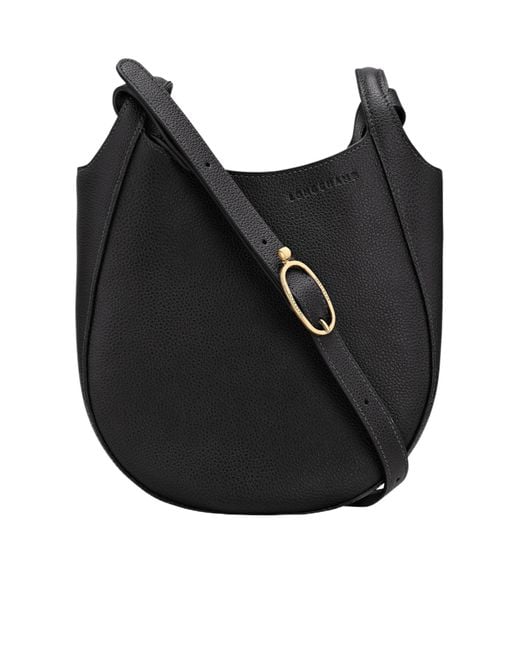 Longchamp Black Curved Leather Shoulder Bag