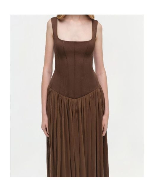 Jonathan Simkhai Brown Corset-Bodice Pleated Midi Day Dress