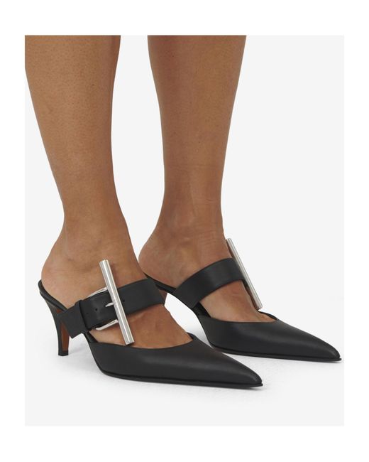 McQueen Black Birdee Cross-Bar Buckle Pointed-Toe Mules