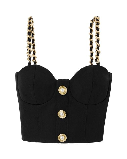 Balmain Black Rear Zipped Embellished Bustier Top