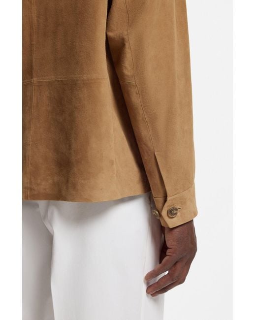 Boss Brown Suede Button-Up Leather Jacket for men