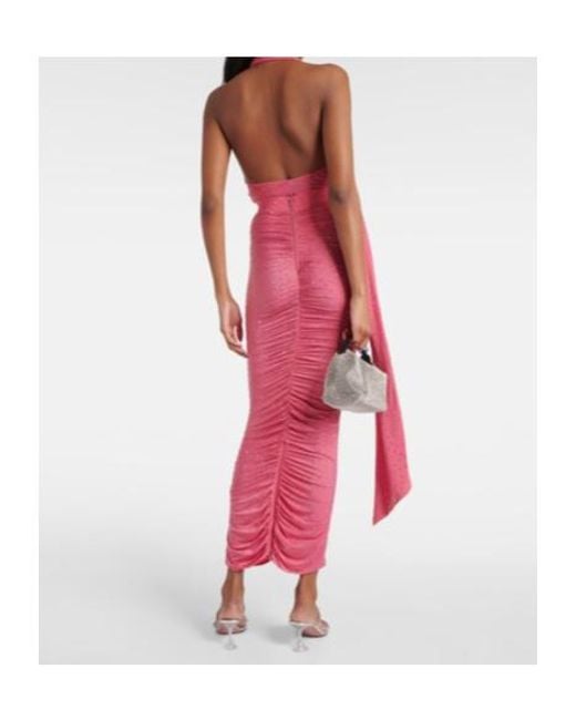 Alex Perry Red Embellished Ruched Jersey Maxi Skirt