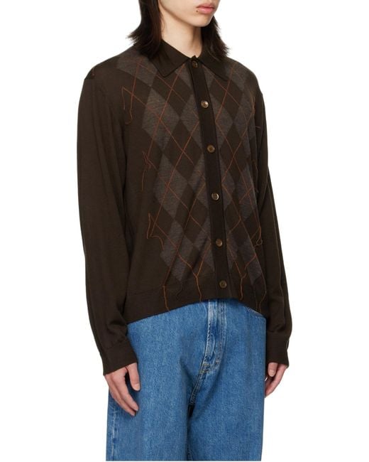 Our Legacy Black Tonal Argyle Pattern Evening Knitted Polo for men