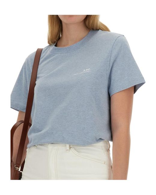 A.P.C. Blue Logo Printed Crewneck T-Shirt