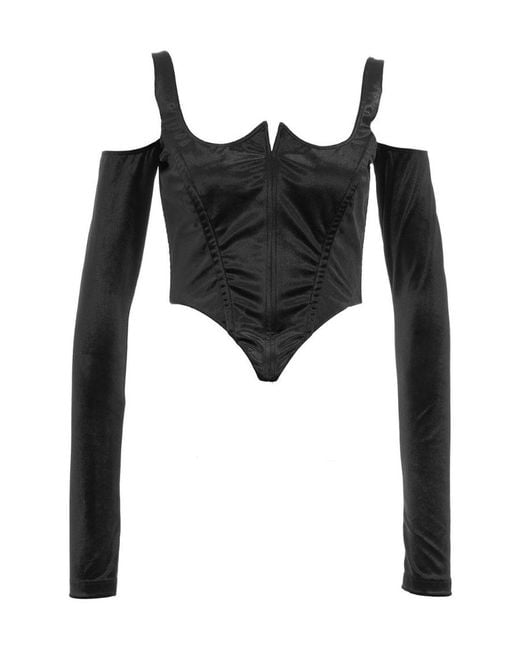 Versace Black Suspender Long-Sleeved Blouse