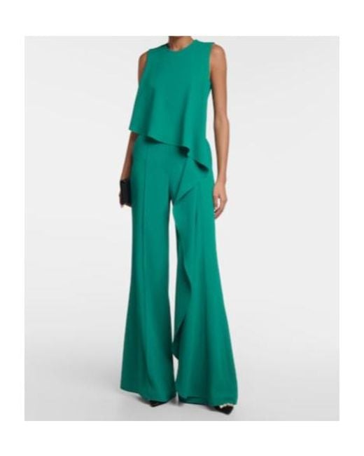 Elie Saab Green Draped Wide-Leg Jumpsuit