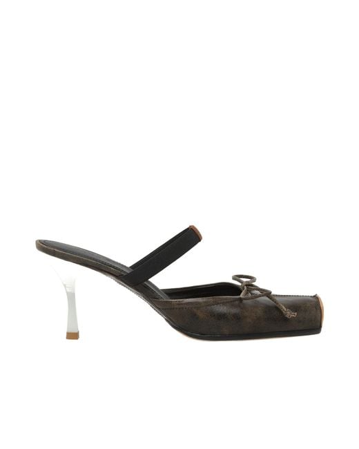 MM6 by Maison Margiela Black Square-Toe Leather Ballerina Mules