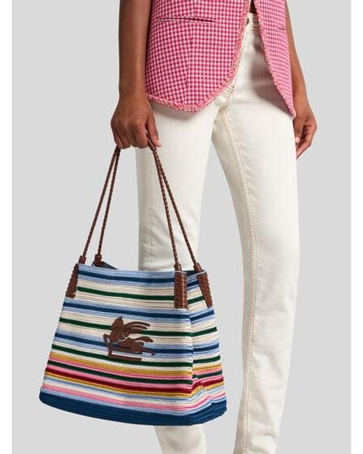 Etro Blue Pegaso Symbol Medium Libra Tote Bag