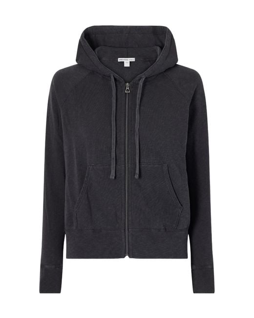 James Perse Black Solid Cotton-Terry Hoodie