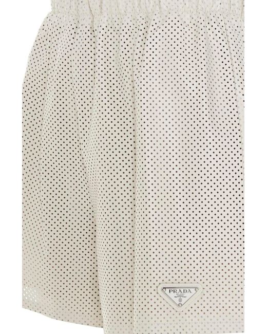 Prada White High-Waisted Perforated Shorts