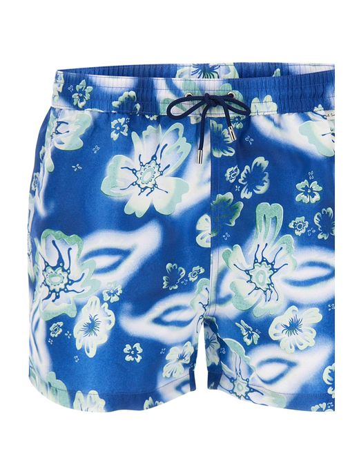 Paul Smith Blue Riso Floral Swim Shorts for men