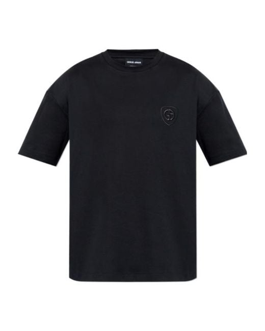 Giorgio Armani Black Logo Embroidered Crewneck T-Shirt for men