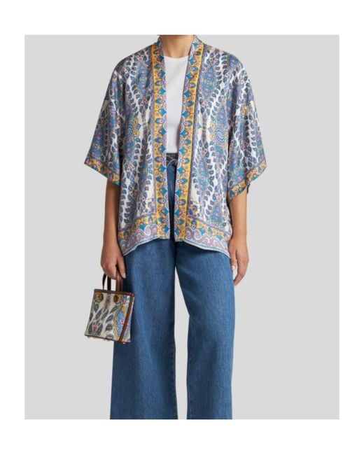 Etro Blue Printed Twill Kesa Robe