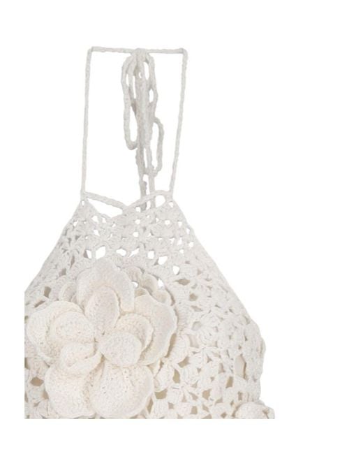 GIUSEPPE DI MORABITO White Cut Out Detailed Crochet-Knit Maxi Dress