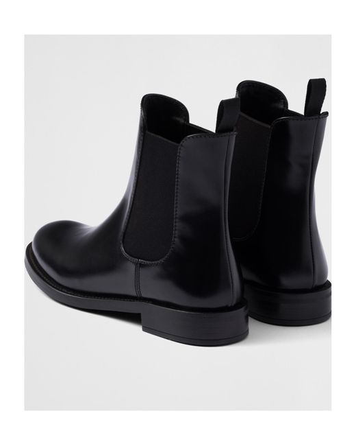 Prada Black Brushed Leather Ankle Boots